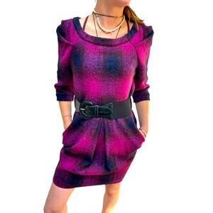 Retro Y2K Miss Sixty Plaid Wool Sheath Dress – Size M